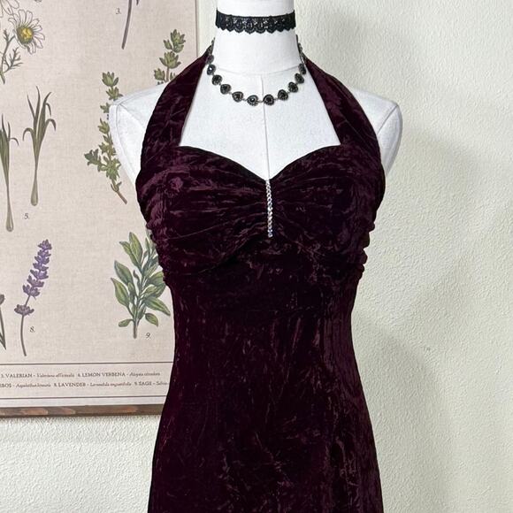 Vintage Velvet Halter Formal Dress Whimsigoth Romantic Goth Vampire Sexy Prom XS - Picture 3 of 6